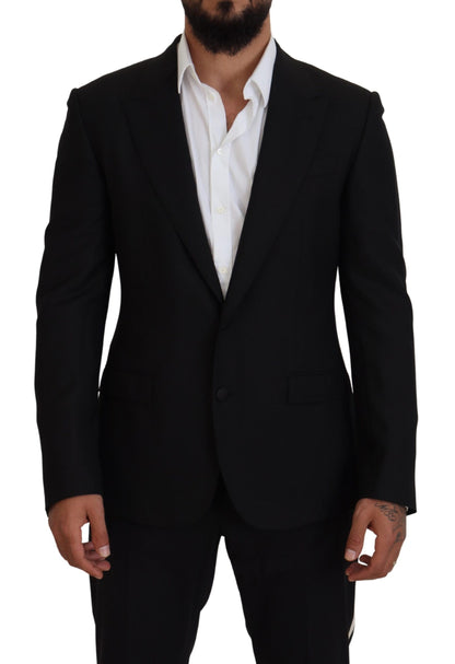 Dolce &amp; Gabbana Schwarzer Slim-Fit-Jackenblazer aus Wollstretch