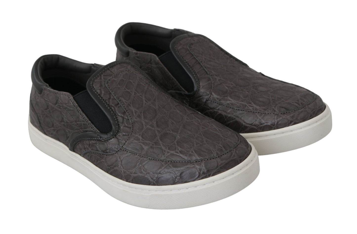 Flache Caiman-Herren-Loaferschuhe aus grauem Leder von Dolce &amp; Gabbana