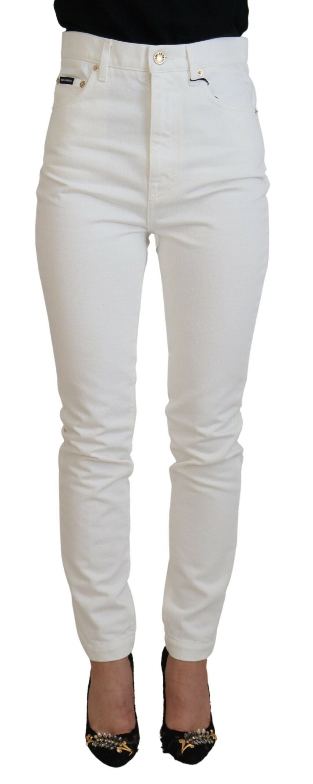 Dolce &amp; Gabbana Off White High Waist Skinny Denim Baumwolljeans