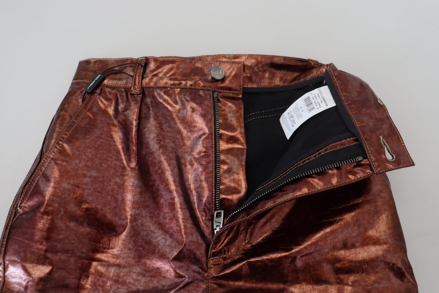 Dolce &amp; Gabbana Metallic-Bronze-Röhrenjeans mit hoher Taille