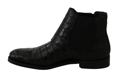 Dolce &amp; Gabbana Derby-Stiefel aus schwarzem Krokodilleder