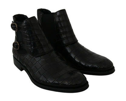 Dolce &amp; Gabbana Derby-Stiefel aus schwarzem Krokodilleder