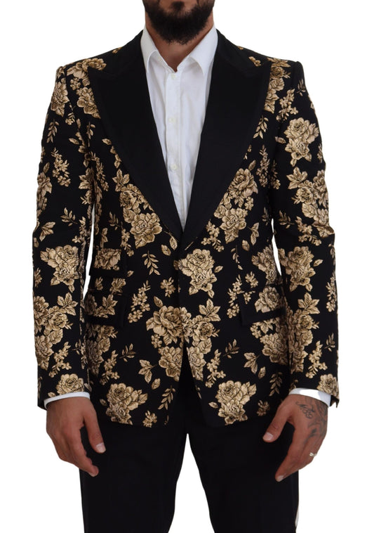 Dolce &amp; Gabbana Schwarz-goldener, mit Blumen bestickter Jackenblazer