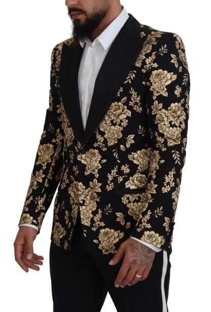 Dolce &amp; Gabbana Schwarz-goldener, mit Blumen bestickter Jackenblazer