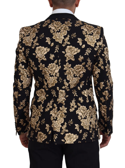 Dolce &amp; Gabbana Schwarz-goldener, mit Blumen bestickter Jackenblazer