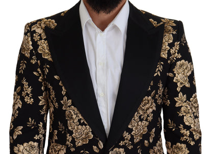 Dolce &amp; Gabbana Schwarz-goldener, mit Blumen bestickter Jackenblazer