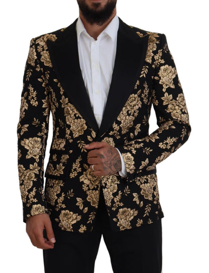 Dolce &amp; Gabbana Schwarz-goldener, mit Blumen bestickter Jackenblazer