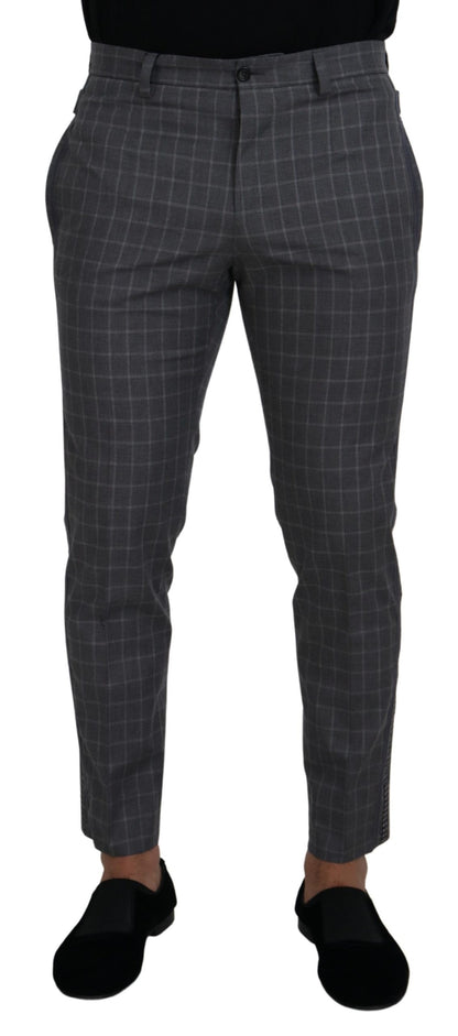 Dolce & Gabbana Grey Cotton Checkered Chino Pants