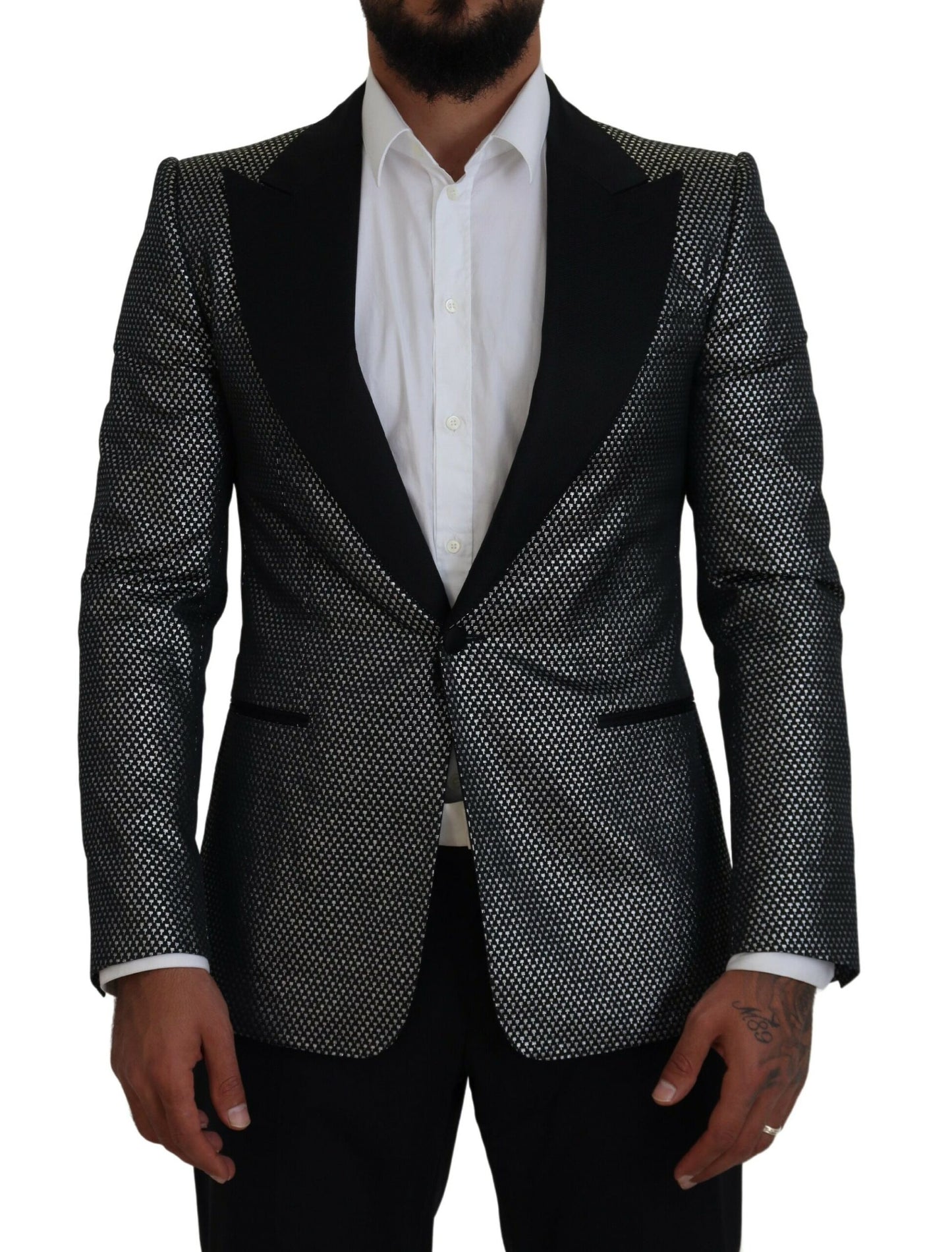 Dolce &amp; Gabbana Schwarz-Silber-Jacquard-Slim-Fit-Jackenblazer