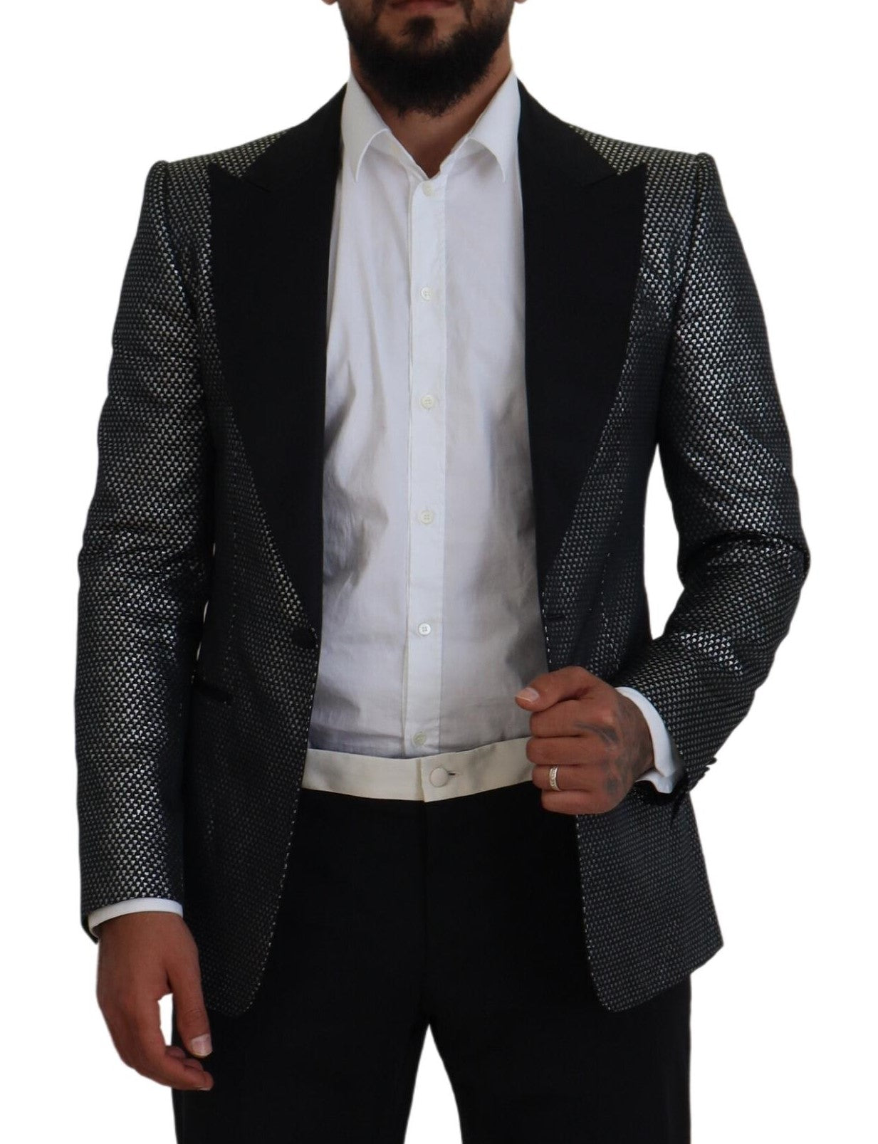 Dolce &amp; Gabbana Schwarz-Silber-Jacquard-Slim-Fit-Jackenblazer