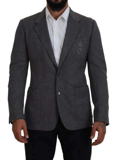 Dolce &amp; Gabbana Grauer Slim-Fit-Jackenblazer aus Wollstretch