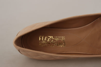 Salvatore Ferragamo Ballerinas aus beigem und schwarzem Nappaleder