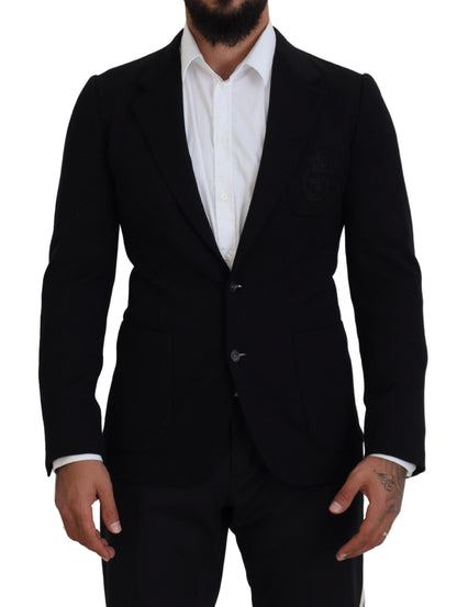 Dolce &amp; Gabbana Schwarzer Wollkronen-Slim-Fit-Jackenblazer