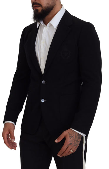 Dolce &amp; Gabbana Schwarzer Wollkronen-Slim-Fit-Jackenblazer