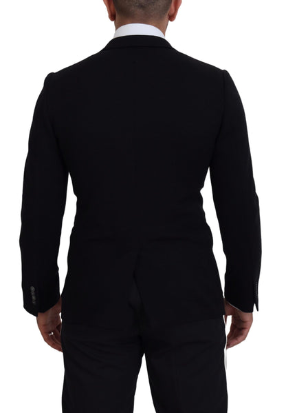 Dolce &amp; Gabbana Schwarzer Wollkronen-Slim-Fit-Jackenblazer