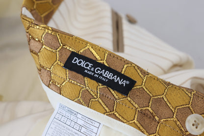 Dolce &amp; Gabbana Smoking-Anzug in cremefarbenem Gold mit Streifen und schmaler Passform