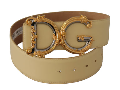 Dolce &amp; Gabbana Beiger Ledergürtel mit breiter Taille und barocker Schnalle mit DG-Logo