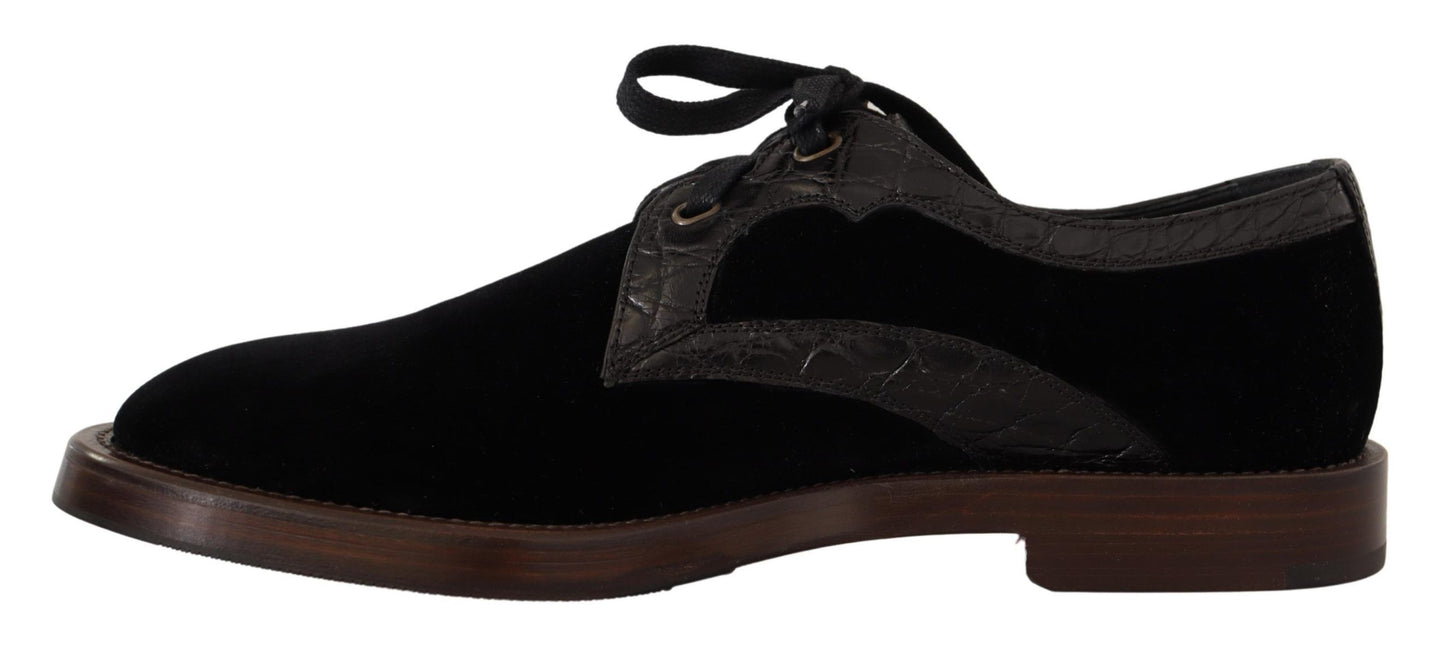 Dolce &amp; Gabbana Schwarze Samtschuhe aus exotischem Leder