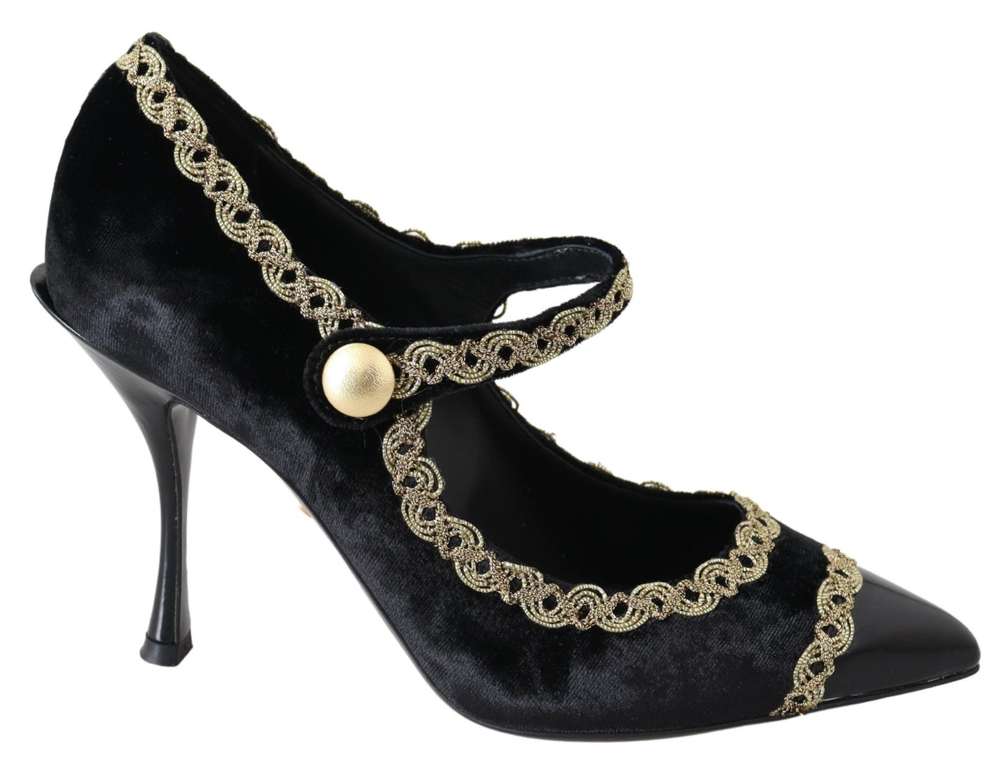 Dolce &amp; Gabbana Mary Janes-Pumps aus schwarzem Samt und Gold