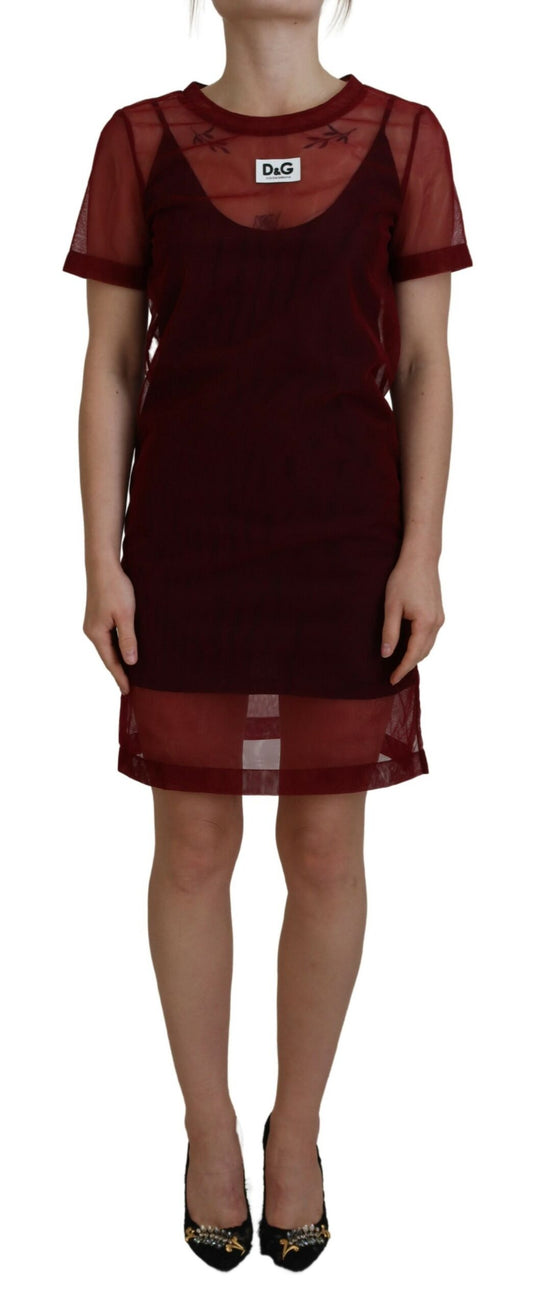 Dolce &amp; Gabbana Kastanienbraunes, zweilagiges Shift-Minikleid aus Nylon