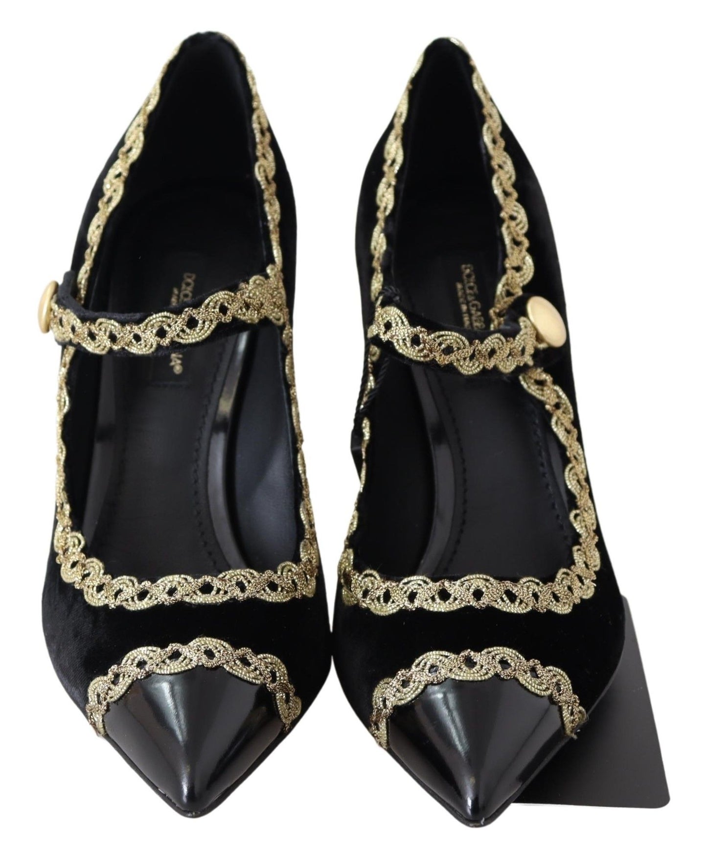 Dolce &amp; Gabbana Mary Janes-Pumps aus schwarzem Samt und Gold