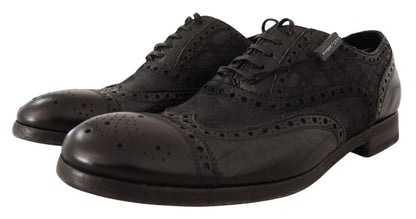 Dolce &amp; Gabbana Brogue Wing Tip Herren-Formelle Schuhe aus schwarzem Leder