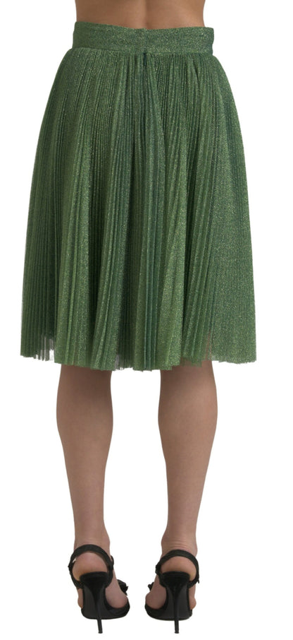 Dolce & Gabbana Enchanting Metallic Green Pleated A-Line Skirt