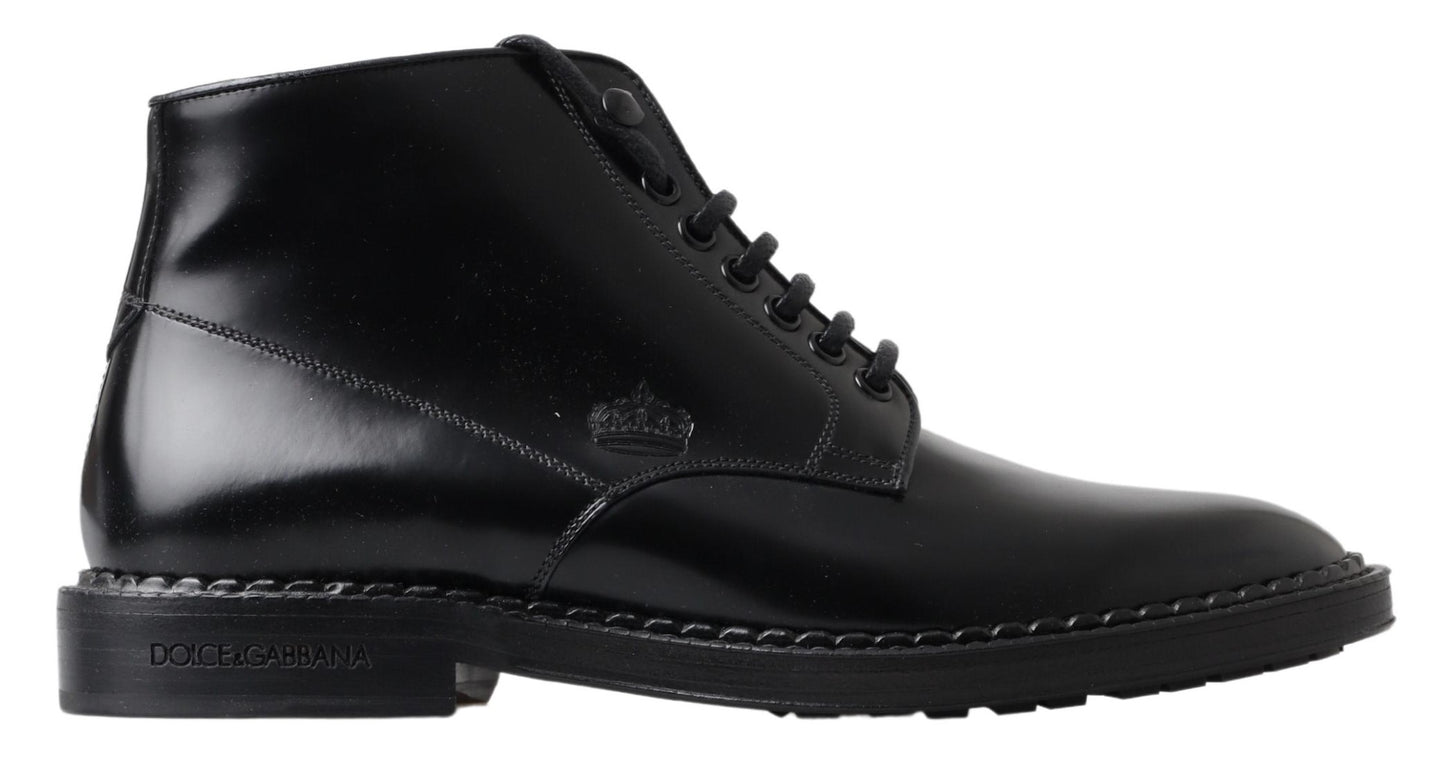 Dolce &amp; Gabbana schwarzes Leder Herren kurze Stiefel Schnürschuhe