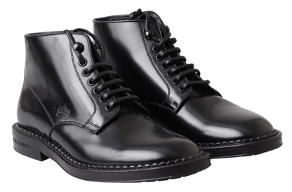 Dolce &amp; Gabbana schwarzes Leder Herren kurze Stiefel Schnürschuhe