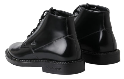 Dolce &amp; Gabbana schwarzes Leder Herren kurze Stiefel Schnürschuhe