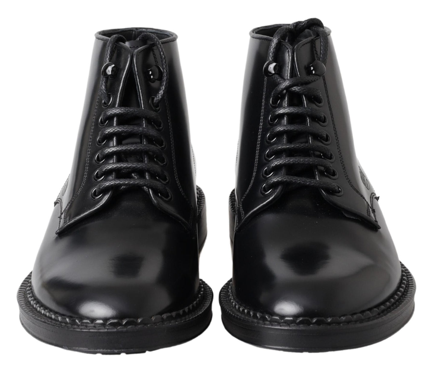 Dolce &amp; Gabbana schwarzes Leder Herren kurze Stiefel Schnürschuhe