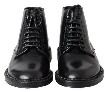 Dolce &amp; Gabbana schwarzes Leder Herren kurze Stiefel Schnürschuhe