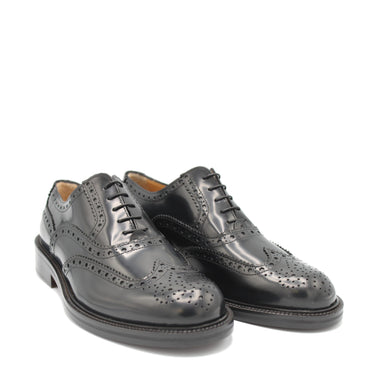 Saxone of Scotland Schwarze Spazzolato-Leder-Herren-Schnür-Full-Brogue-Schuhe