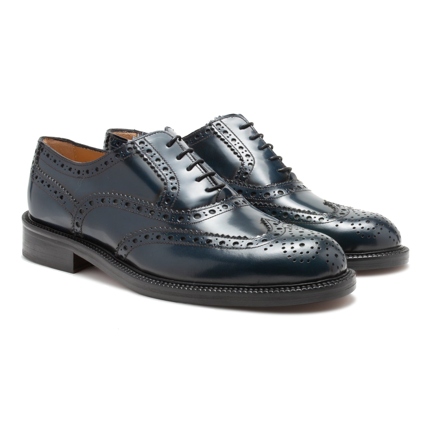 Saxone of Scotland Elegant Blue Leather Brogue Shoes