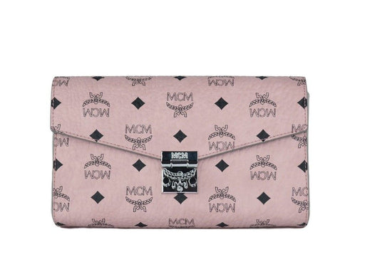 MCM Mittelgroße Clutch-Umhängetasche aus Leder mit charakteristischem Diamant-Logo in Zartrosa