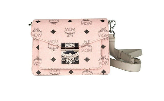 MCM Signature Soft Pink Diamond Logo Leder Mini Flap Lock Umhängetasche