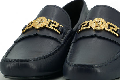 Marineblaue Loaferschuhe aus Kalbsleder von Versace