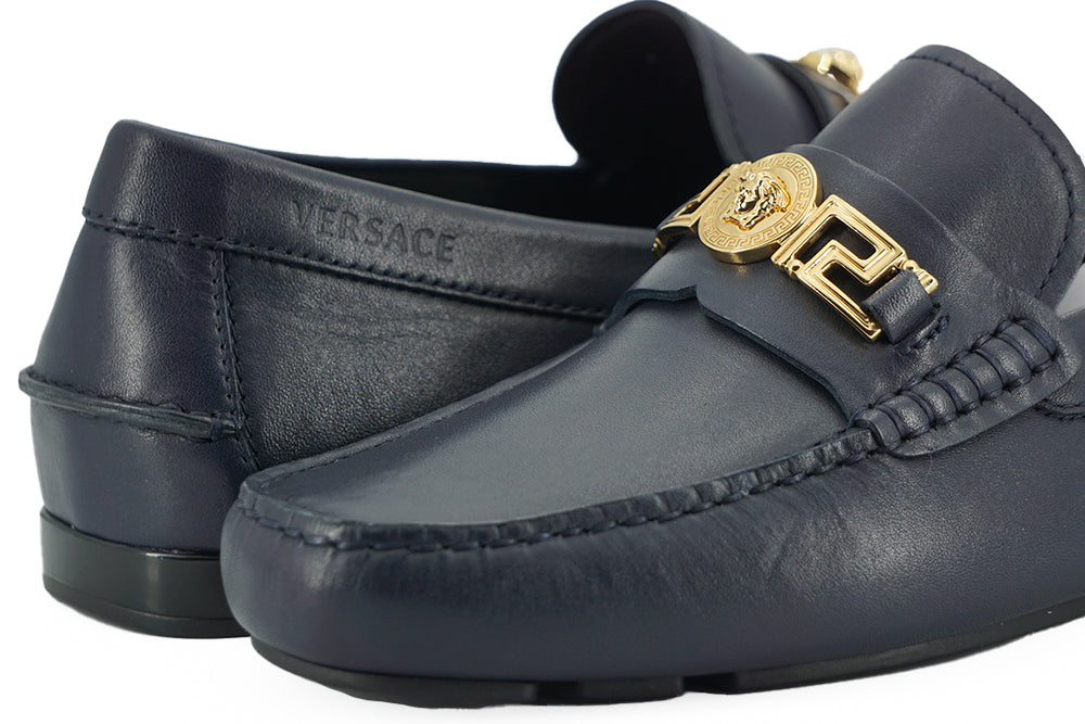 Marineblaue Loaferschuhe aus Kalbsleder von Versace