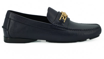 Versace Elegant Navy Blue Calf Leather Loafers