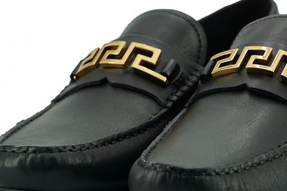 Versace Elegant Black Calf Leather Men's Loafers