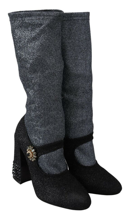 Dolce &amp; Gabbana Schwarze Mary Janes Booties mit Kristallen