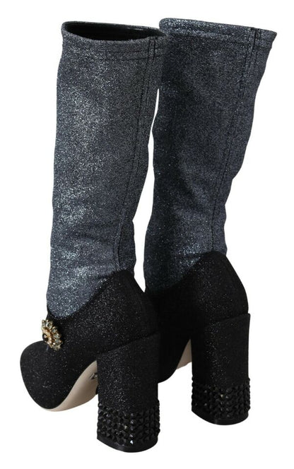 Dolce &amp; Gabbana Schwarze Mary Janes Booties mit Kristallen