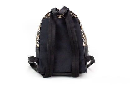 Marc Jacobs Signet Mini-Schulterrucksack-Büchertasche aus schwarzem, mit Logo bedrucktem Leder