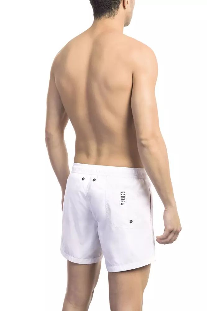 Bikkembergs Elegant White Swim Shorts with Iconic Tape Detail