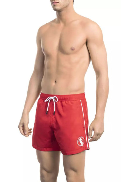 Bikkembergs Sleek Red Swim Shorts with Dynamic Front Print