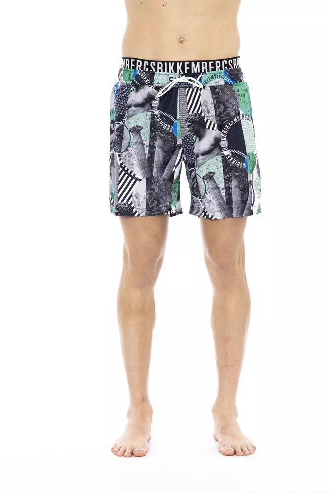 Bikkembergs Multicolor Printed Swim Shorts with Drawstring