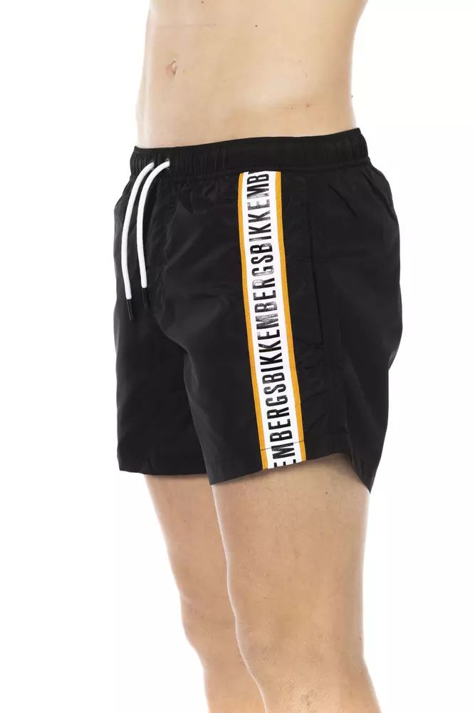 Bikkembergs Sleek Black Swim Shorts with Sporty Tape Detail