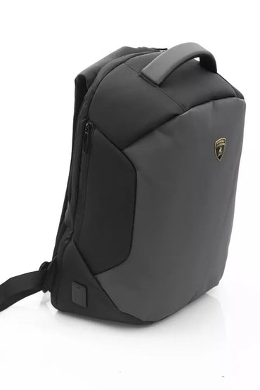 Automobili Lamborghini Sleek Gray Nylon Backpack with Logo Detail