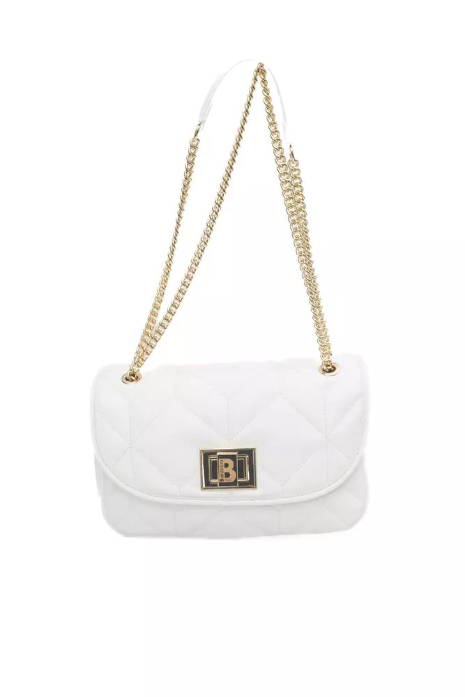 Baldinini Trend Elegant White Flap Shoulder Bag with Gold Accents