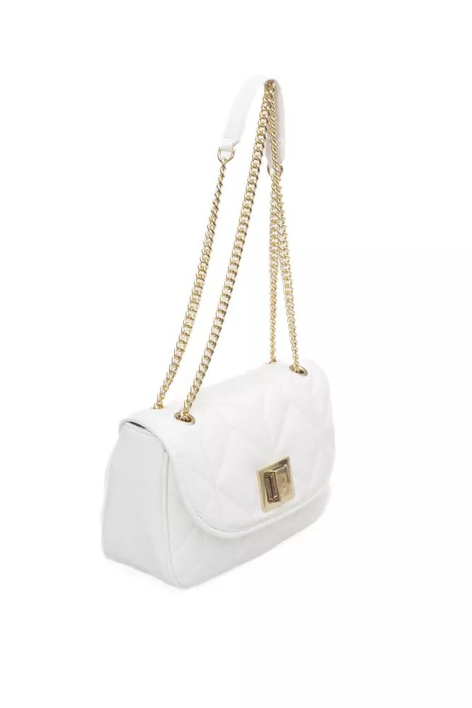 Baldinini Trend Elegant White Flap Shoulder Bag with Gold Accents